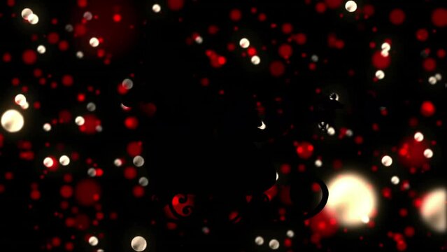 Animation of santa claus in sleigh over light spots on black backrgound