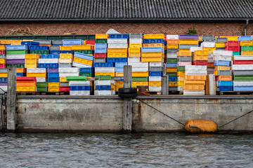 fishing crates in port