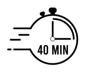 40 minutes clock alarm. Clock with pointer marking remaining time. Clock with speed of time in black and white vector