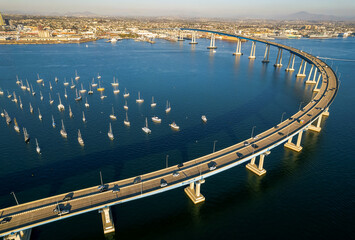 Aerial view of Coronado Bridge in San Diego bay in southern California - 552401721