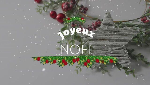 This video is of christmas decorations with a star and copy space on a white background