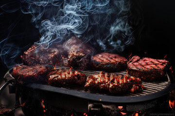 photography of a grill with meat on it and smoke coming out of it  - AI Generated