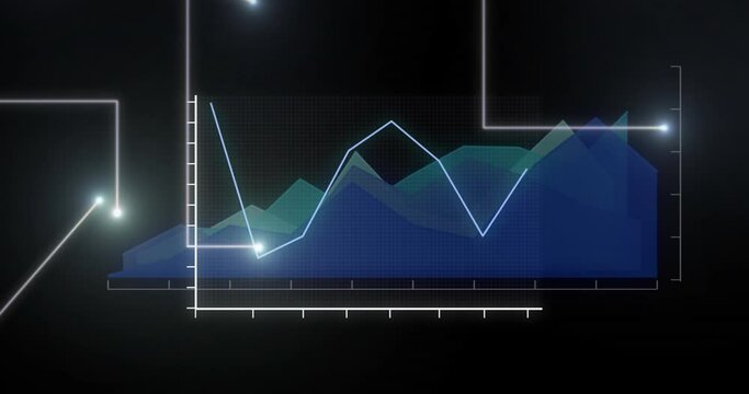 Animation of light trails over data processing on black background