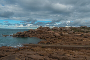 view of the landscape at ploumanach in france