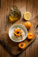 seabass tartare with capers olives and apricots