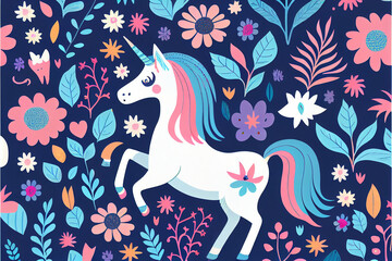 Childlike unicorn pattern for creating clothes and fabric generative