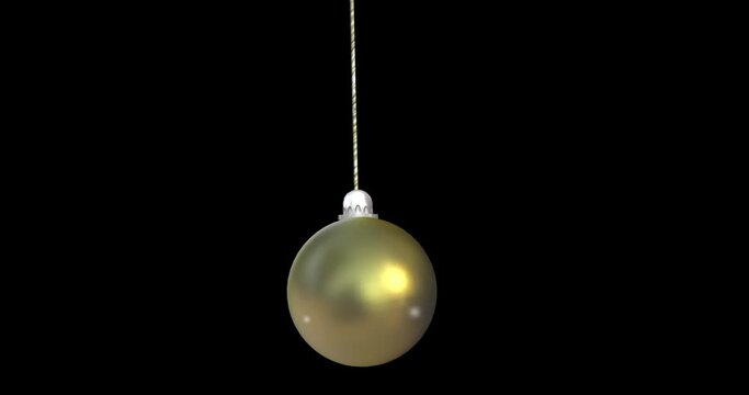 Animation of christmas bauble dangling over black background