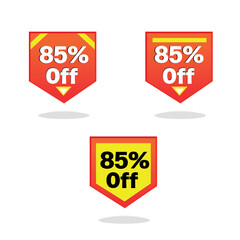 85% off. red label in triangular shape. vector illustration