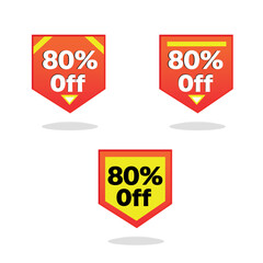 80% off. red label in triangular shape. vector illustration