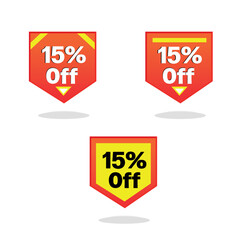 15% off. red label in triangular shape. vector illustration