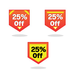 25% off. red label in triangular shape. vector illustration