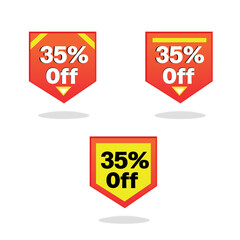 35% off. red label in triangular shape. vector illustration