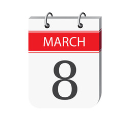 8 march international women's day calendar page vector. 3d one day calendar date appointment, event reminder illustration. Abstract three dimensional daily date calendar. 