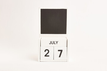 Calendar with date July 27 and space for designers. Illustration for an event of a certain date.
