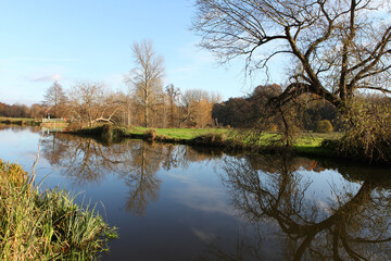 Fototapeta na wymiar Winter reflections on the River Wey in Guildford on a cold sunny day.