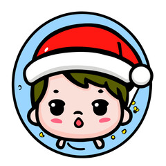 Vector , cartoon portrait of a baby wearing a christmas hat