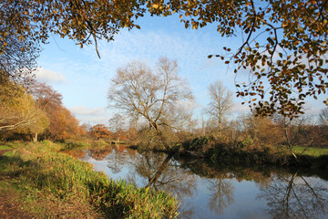 Winter reflections on the River Wey in Guildford on a cold sunny day.