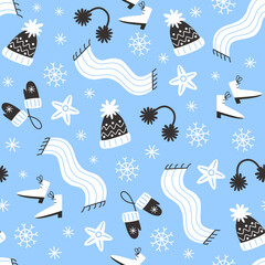 Festive winter pattern with cozy elements in flat style