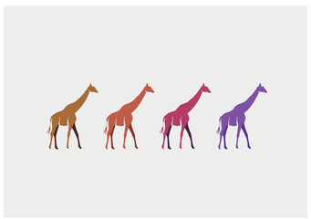 Side view of four giraffes in different colors
