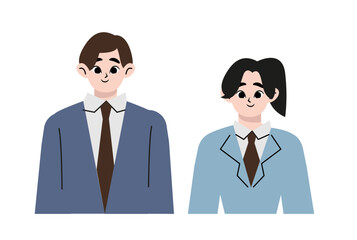 Korean student character vector illustration. Male and female students are wearing school uniforms.