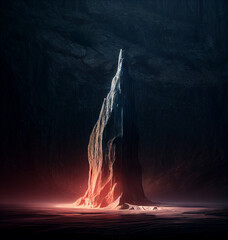 a magical glowing monolith in the cave, created with Generative AI