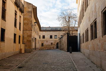Fototapeta na wymiar View of charming street in the historic center of Salamanca, Castilla Leon, Spain