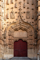 Side door of the cathedral formed by an ogee arch in plateresque style. Salamanca. Castilla Leon,...