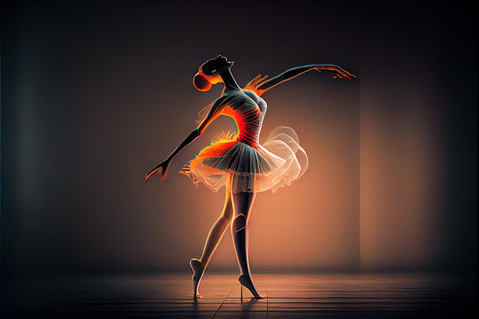 Dynamic ballet dancer silhouette with vibrant orange tutu, a mesmerizing fusion of art and movement, generative ai  