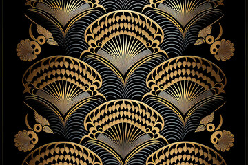 Fototapeta premium Japan kyoto traditional decorative pattern (C) , gold and silver metallic pencil , Generate by generative ai 