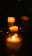 Candles and love. Burning candle in the dark