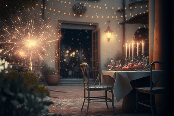 interior of a living room, magical atmosphere, new year celebrations