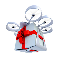 Drone flying present, transportation, delivery, present, gift, giftbox, send, receive, shipping, shipment, drone, transport, rotor, vehicle, parcel, package, box
