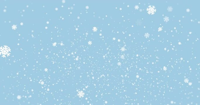 Animation of snow falling on light blue background