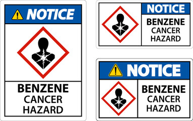 Notice Benzene Cancer Hazard GHS Sign On White Background