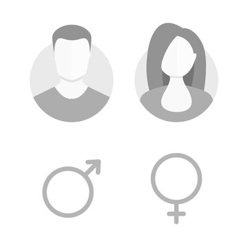 Male and Female avatar profile icons. Photo placeholder in gray tones. Gentleman and Lady user avatar sign. Vector illustration 