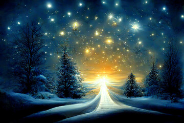 Christmas´Eve, the first of the 12 Christmas nights, Christ is being born, God´s love in this peacefull night, greetings, season, religion, illustration, digital