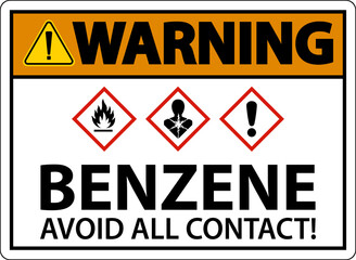 Warning Benzene Avoid All Contact GHS Sign On White Background