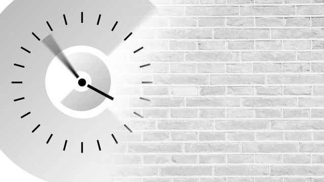 Animation of moving clock over white brick wall background