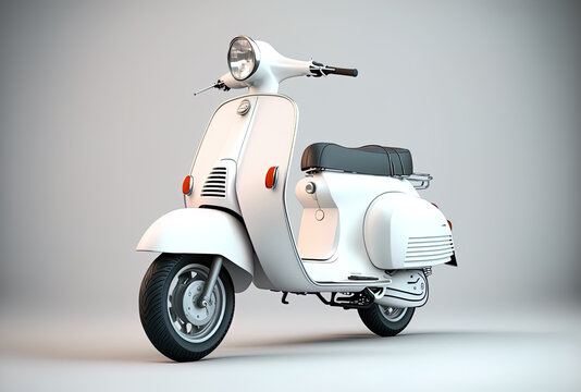 Photo of a white scooter isolated against a white backdrop. Generative AI