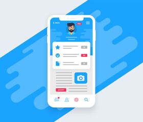Social media profile page on mobile phone. Person social media profile on smartphone. Vector illustration in flat design style