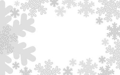  Vector illustration. Gray snowflakes on a white background with a place for writing. Background, pattern, concept of New Year holidays, Christmas