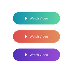 Obraz premium Watch video vector buttons. Video play button set in different colors isolated on white background. Flat gradient buttons. Vector modern colourful buttons collection