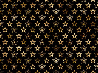 Glitter gold stars on black background. Seamless pattern with small gold stars. Stars pattern on black background. Seamless texture