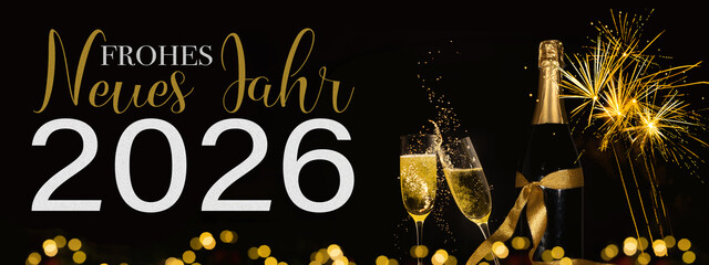 Frohes neues Jahr 2026 Silvester Neujahr Feiertag Grußkarte - Feuerwerk, Champagner oder...