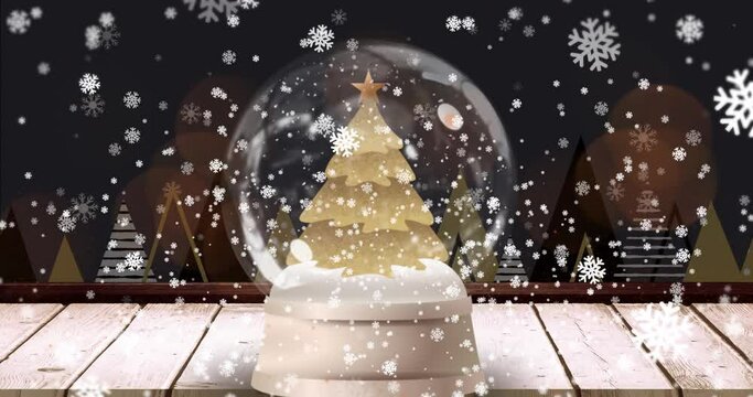 Animation of snowflakes over shooting star and snow ball