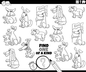 one of a kind activity with cartoon dogs coloring page