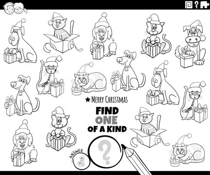 one of a kind game with pets on Christmas coloring page