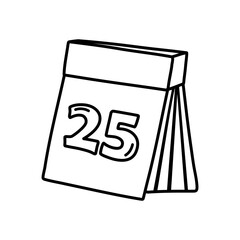 Single hand drawn Christmas calendar with number 25. Doodle for greeting cards, posters, stickers and seasonal design.