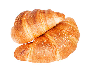 Two french croissants isolated on white background