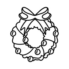 Christmas wreath with ribbons, balloons and a bow.